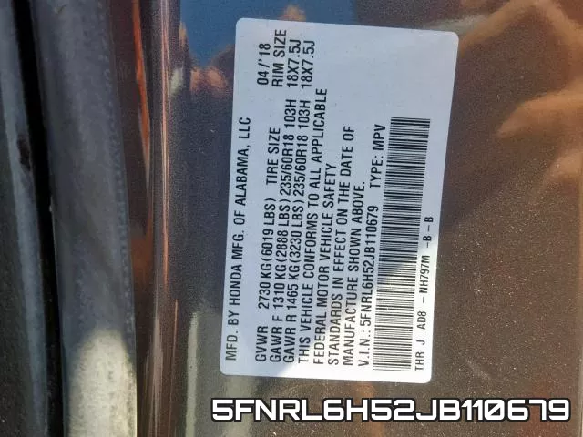 5FNRL6H52JB110679 фото 2