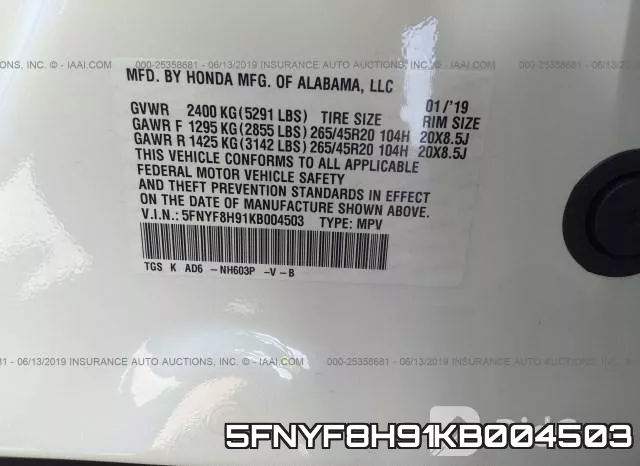 5FNYF8H91KB004503 фото 10