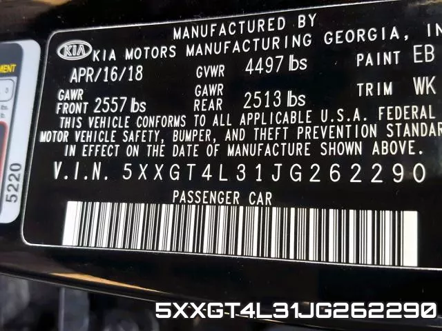 5XXGT4L31JG262290 фото 2