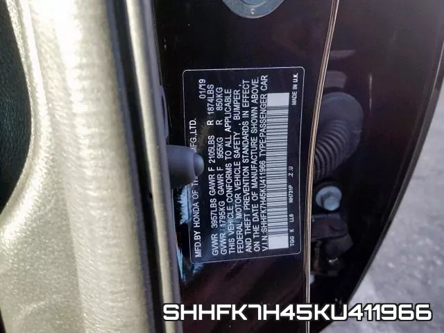 SHHFK7H45KU411966 фото 2