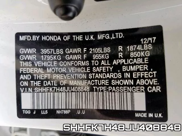 SHHFK7H48JU408848 фото 2