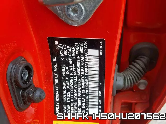 SHHFK7H50HU207562 фото 2