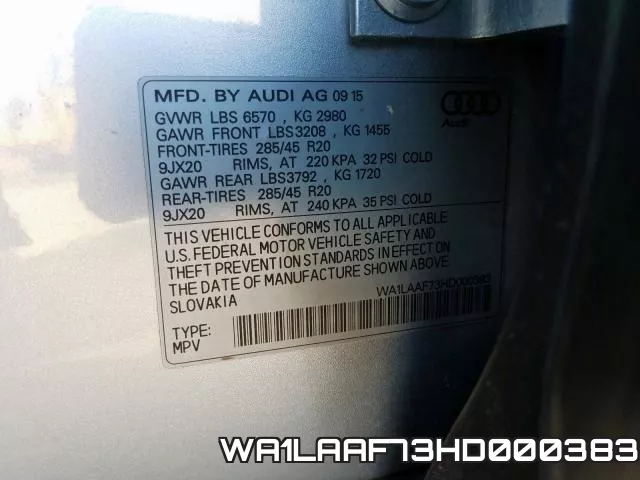 WA1LAAF73HD000383 фото 2