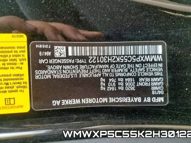WMWXP5C55K2H30122 фото 2