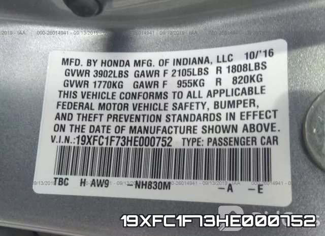 19XFC1F73HE000752 фото 10