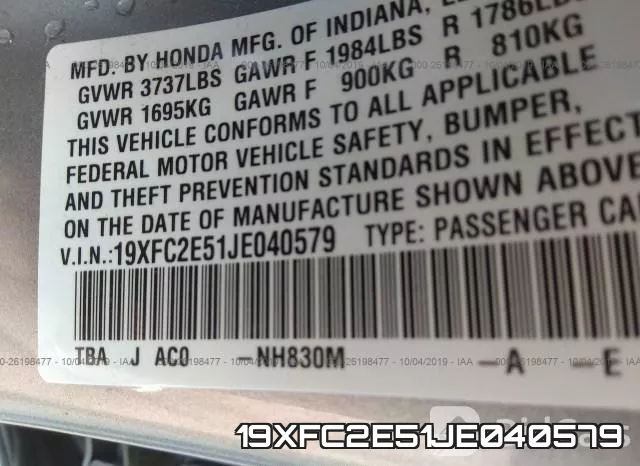 19XFC2E51JE040579 фото 10