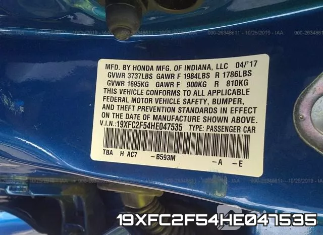 19XFC2F54HE047535 фото 10