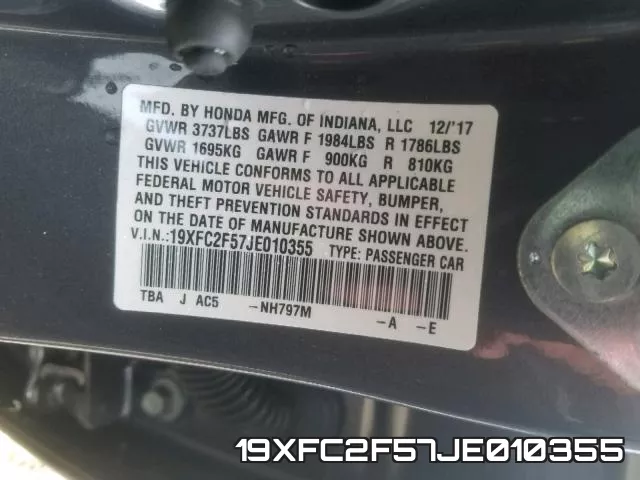 19XFC2F57JE010355 фото 2