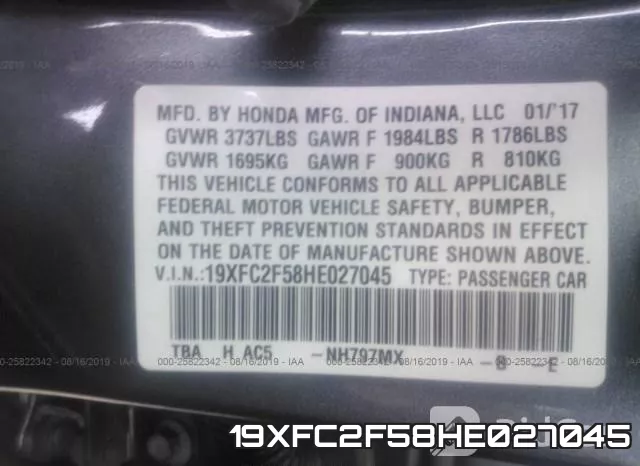 19XFC2F58HE027045 фото 9