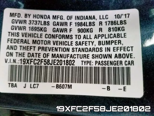 19XFC2F58JE201802 фото 2