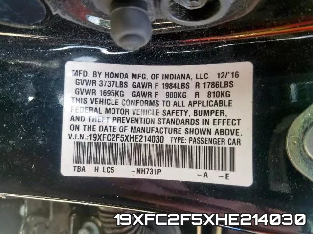 19XFC2F5XHE214030 фото 2