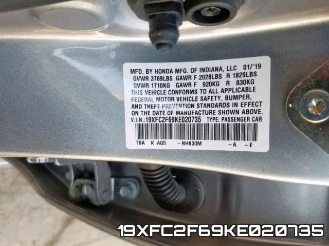 19XFC2F69KE020735 фото 2