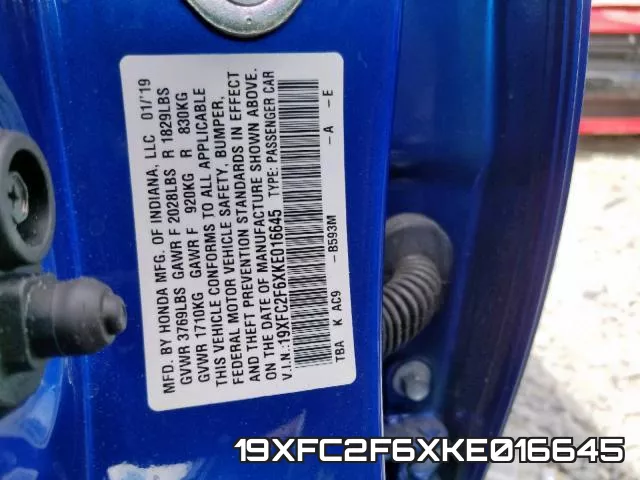19XFC2F6XKE016645 фото 2