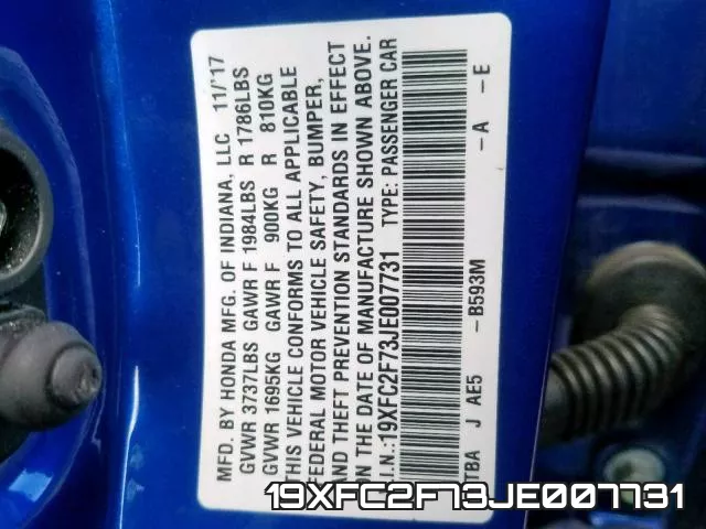 19XFC2F73JE007731 фото 2