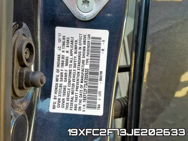 19XFC2F73JE202633 фото 2
