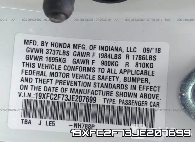 19XFC2F73JE207699 фото 10