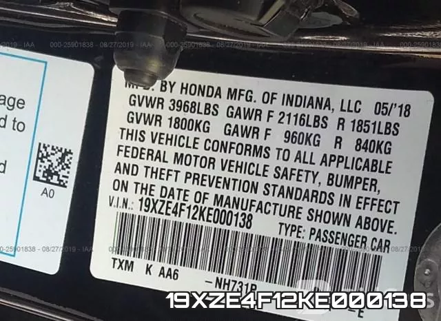 19XZE4F12KE000138 фото 10