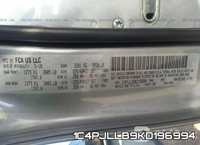 1C4PJLLB9KD196994 фото 10