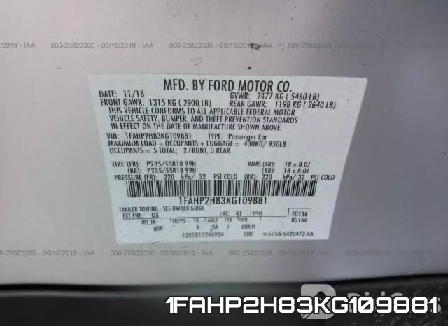 1FAHP2H83KG109881 фото 10