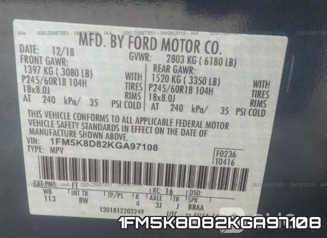 1FM5K8D82KGA97108 фото 10