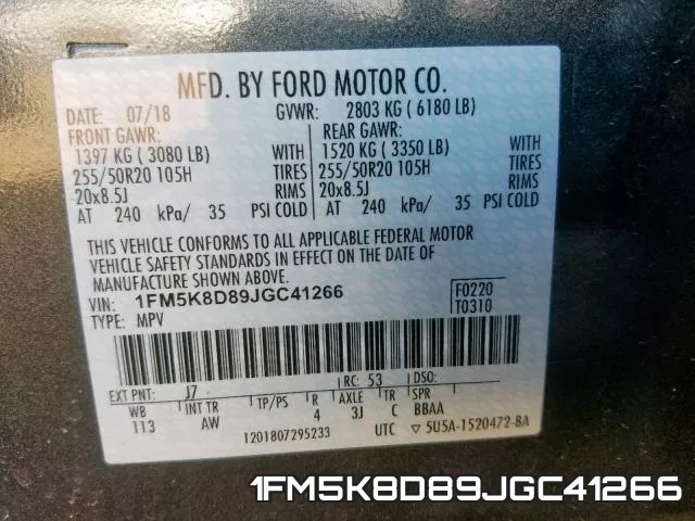 1FM5K8D89JGC41266 фото 2