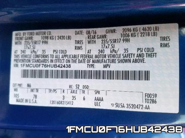 1FMCU0F76HUB42438 фото 2