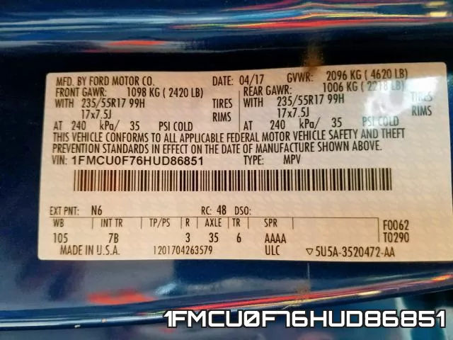 1FMCU0F76HUD86851 фото 2