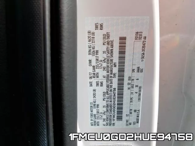 1FMCU0GD2HUE94758 фото 2