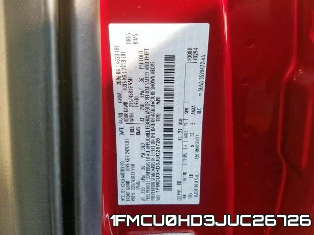 1FMCU0HD3JUC26726 фото 2