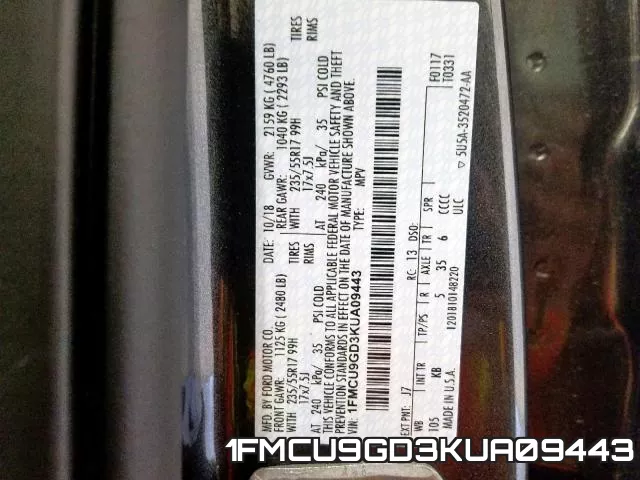 1FMCU9GD3KUA09443 фото 2