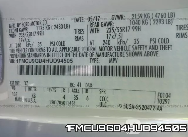 1FMCU9GD4HUD94505 фото 10