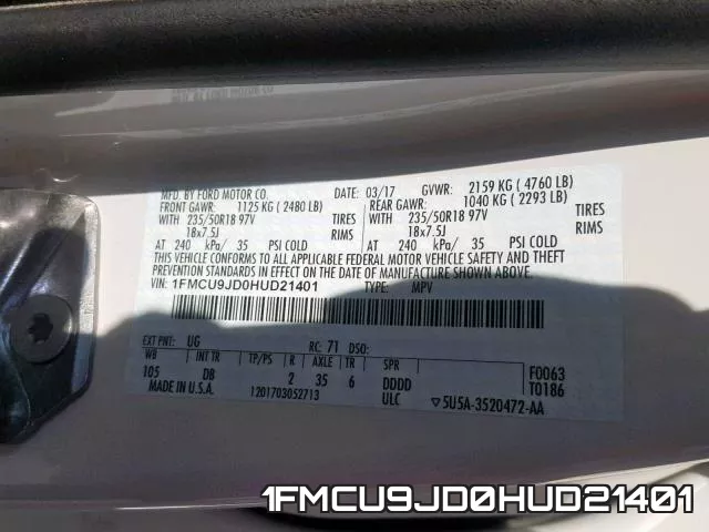 1FMCU9JD0HUD21401 фото 2