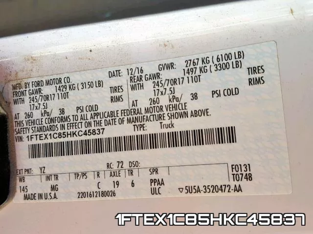 1FTEX1C85HKC45837 фото 2
