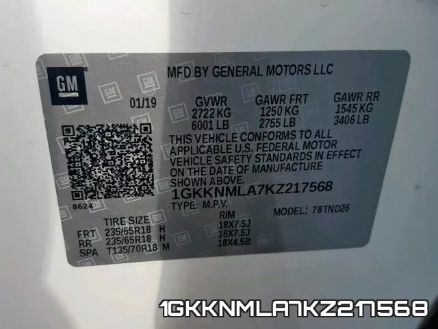 1GKKNMLA7KZ217568 фото 2