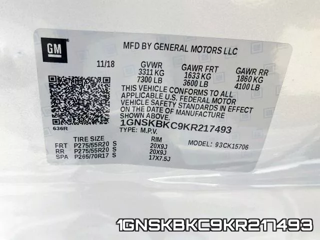 1GNSKBKC9KR217493 фото 2