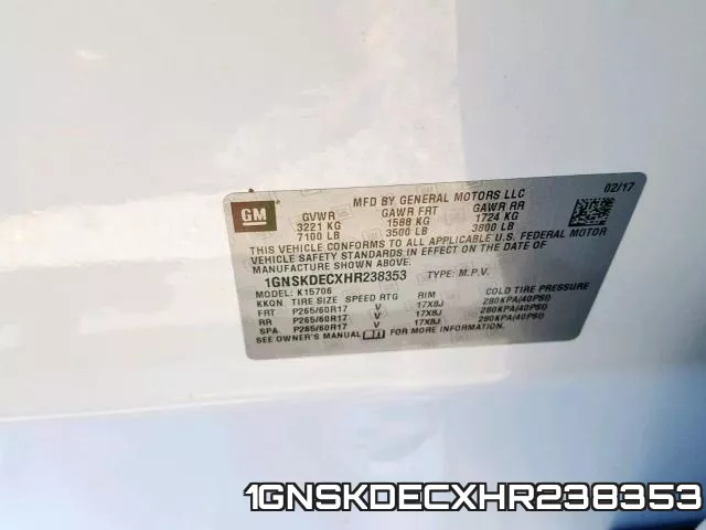 1GNSKDECXHR238353 фото 2