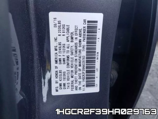 1HGCR2F39HA029763 фото 2