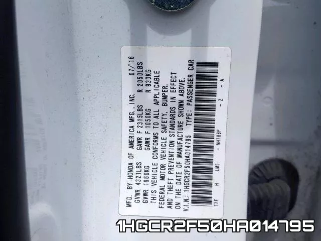 1HGCR2F50HA014795 фото 2