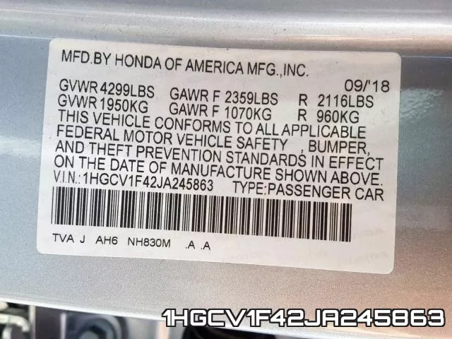 1HGCV1F42JA245863 фото 2