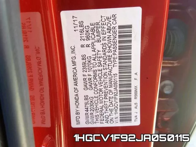 1HGCV1F92JA050115 фото 2