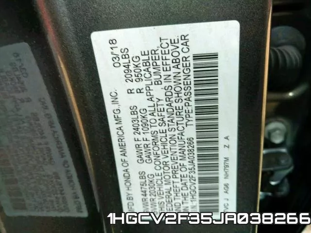 1HGCV2F35JA038266 фото 2