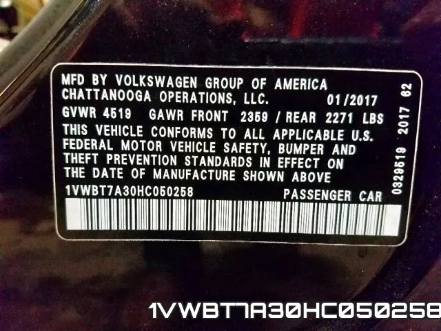 1VWBT7A30HC050258 фото 2