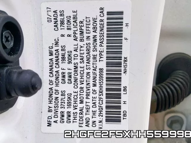 2HGFC2F5XHH559998 фото 2