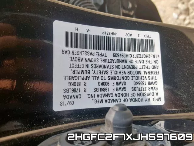 2HGFC2F7XJH597609 фото 2