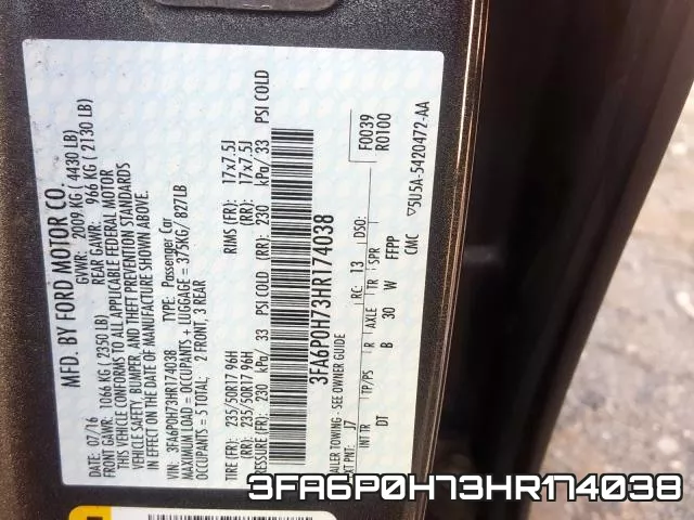 3FA6P0H73HR174038 фото 2