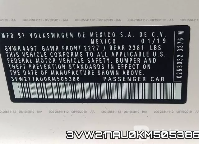 3VW217AU0KM505386 фото 10