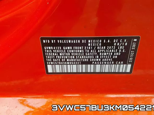 3VWC57BU3KM054221 фото 2