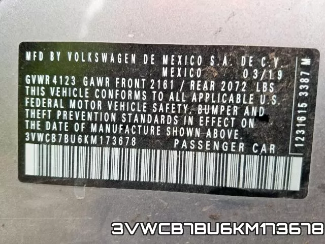 3VWCB7BU6KM173678 фото 2