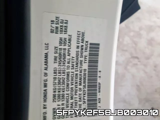 5FPYK2F58JB003010 фото 2