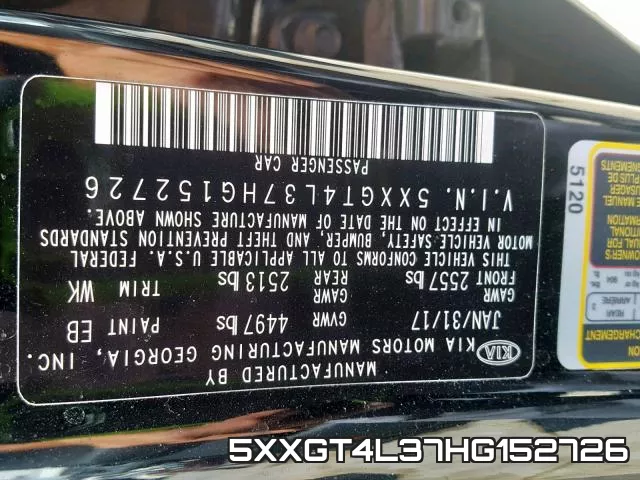 5XXGT4L37HG152726 фото 2